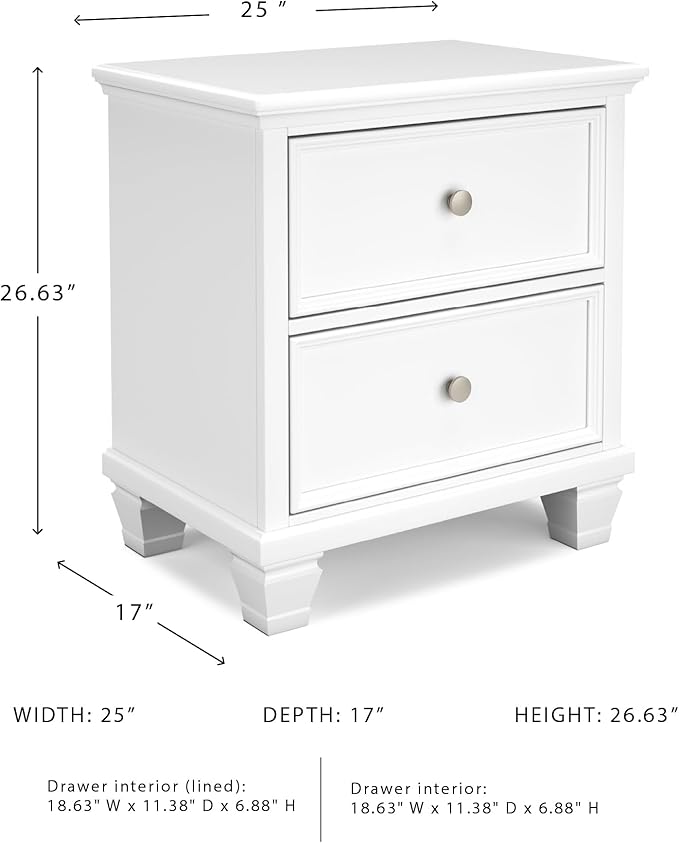 Signature Design by Ashley Fortman Traditional 2 Drawer Night Stand, White
