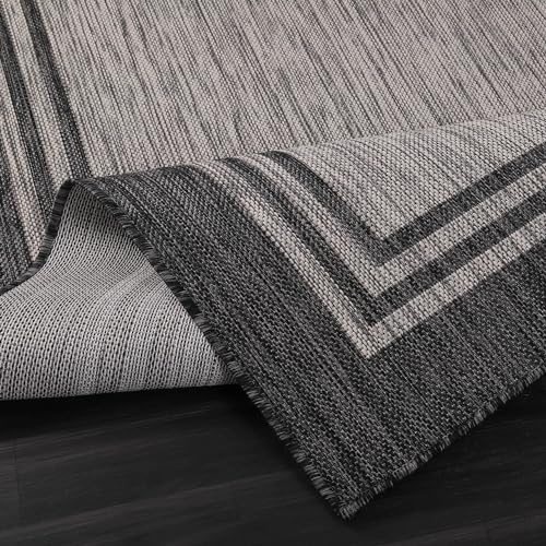 Bordered Outdoor Rug 6x9 Washable Outside Carpet for Indoor Patio Porch Waterproof Easy Cleaning Non Shedding Area Rugs Dark Gray 6 x 9