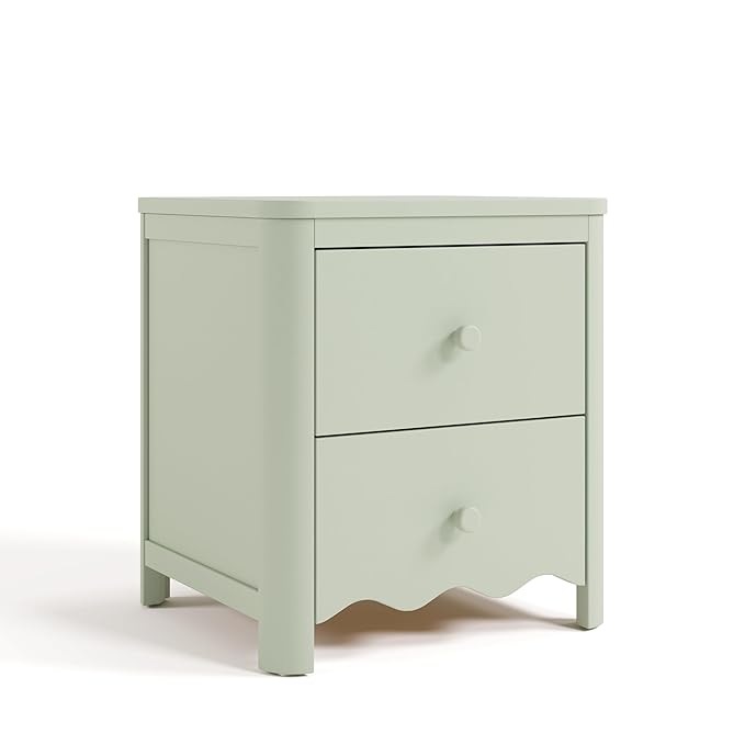 Storkcraft Casablanca 2 Drawer Nightstand (Sage) - GREENGUARD Gold Certified, Storage for Kids Bedroom, Premium Wood Nightstand with Elegant, Iconic Wave Detailing and Rounded Posts