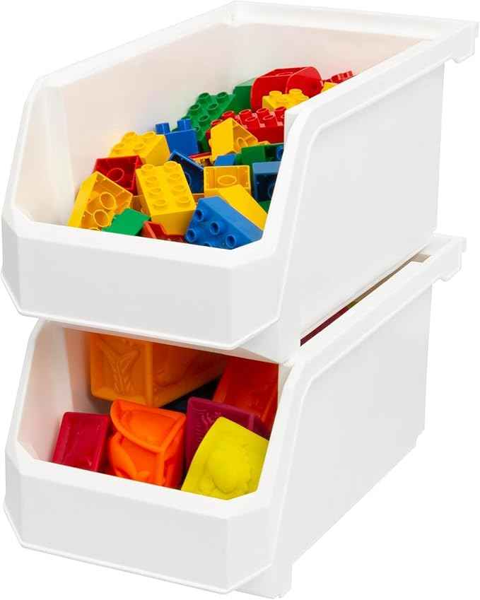 Large Plastic Containers for Organizing and Storage Bins for Closet, Kitchen, Office, or Pantry Organization, 14.75-Inch x 8-Inch x 7-Inch 6-Pack, White, Large