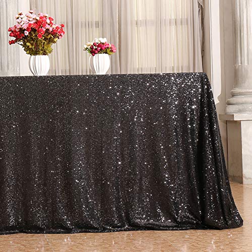 Sequin Tablecloth 60x120 Inch Black for Halloween Wedding Party