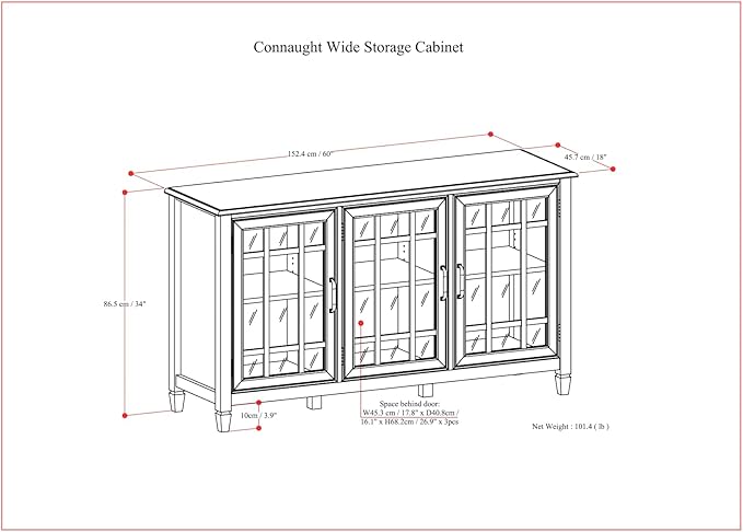 SIMPLIHOME Connaught Storage Cabinet - 60 inch Wide Solid Wood Buffet in Black, Traditional Sideboard for Dining Room, Entryway, or Living Room with Glass Doors, Adjustable Shelves, and Notched Legs