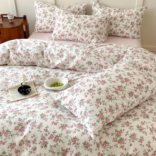 Vintage Floral Comforter Set King Aesthetic Rose Flowers Pattern Comforter Cottagecore Bedding Set 3 Pieces Farmhouse Botanical Comforter Set Soft Lightweight Bedding Comforter King Size