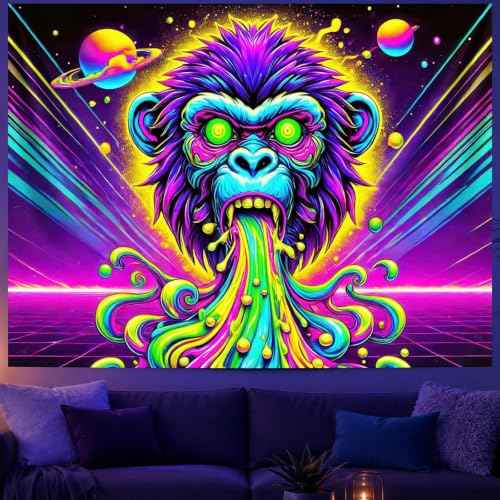 Blacklight Tapestry Gorilla Monkey Room Decor 78 x 59 Inch