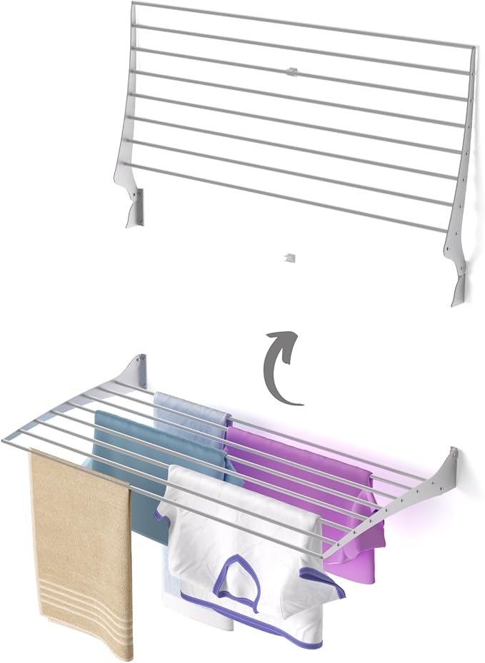 foxydry Fold, Wall-Mounted Clothes Drying Rack, Vertical Folding Indoor Outdoor Clothes line in Aluminium Steel (100 cm)