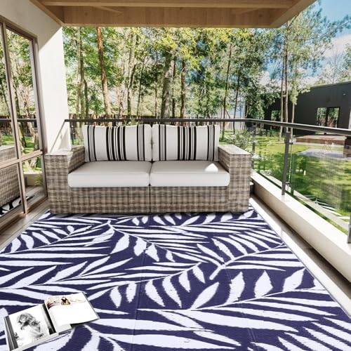 Outdoor Rug 6x9 ft Waterproof Reversible Leaf Mat