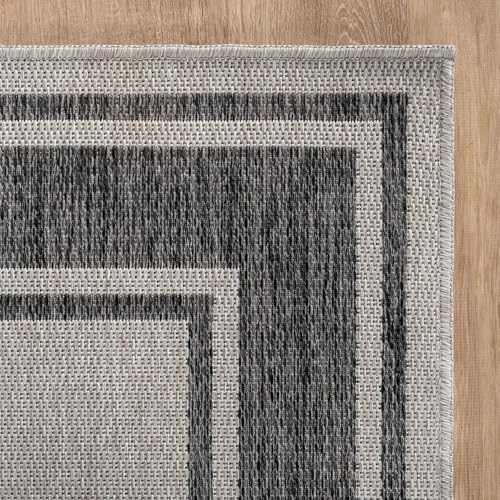 Large Outdoor Rug 9x12 Modern Bordered Area Rugs for Indoor and Outdoor Patio Deck Porch Garden Waterproof Weather Sun Resistant Washable Outside Carpet (108 Sq Ft)