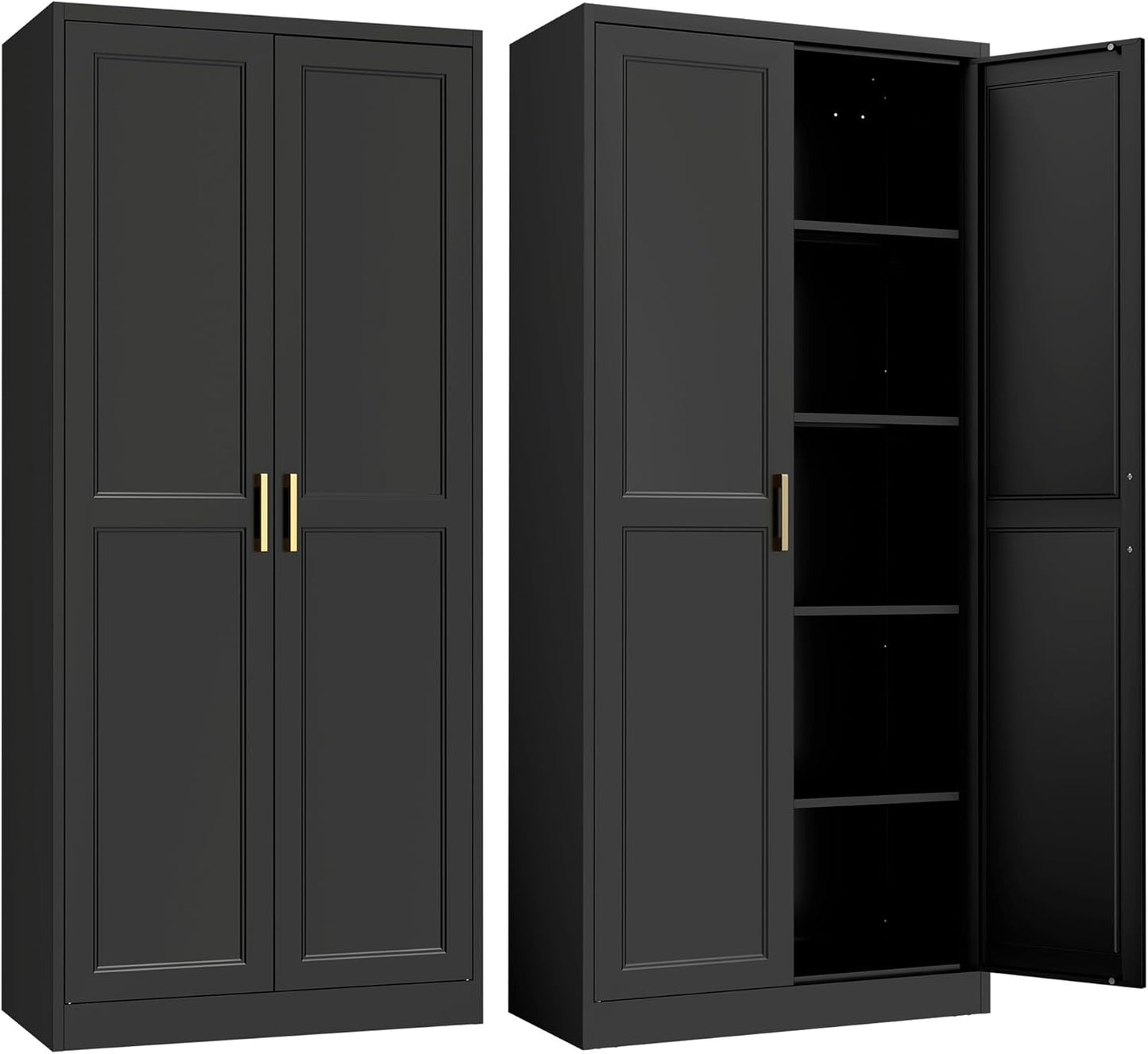 Kitchen Pantry Cabinet,71”Black Metal Pantry Storage Cabinet with Doors and 4 Adjustable Shelves,Kitchen Cabinet with 2 Gold Handles,Tall Cabinet for Livingroom,Pantry, Bathroom - Décor Diaries