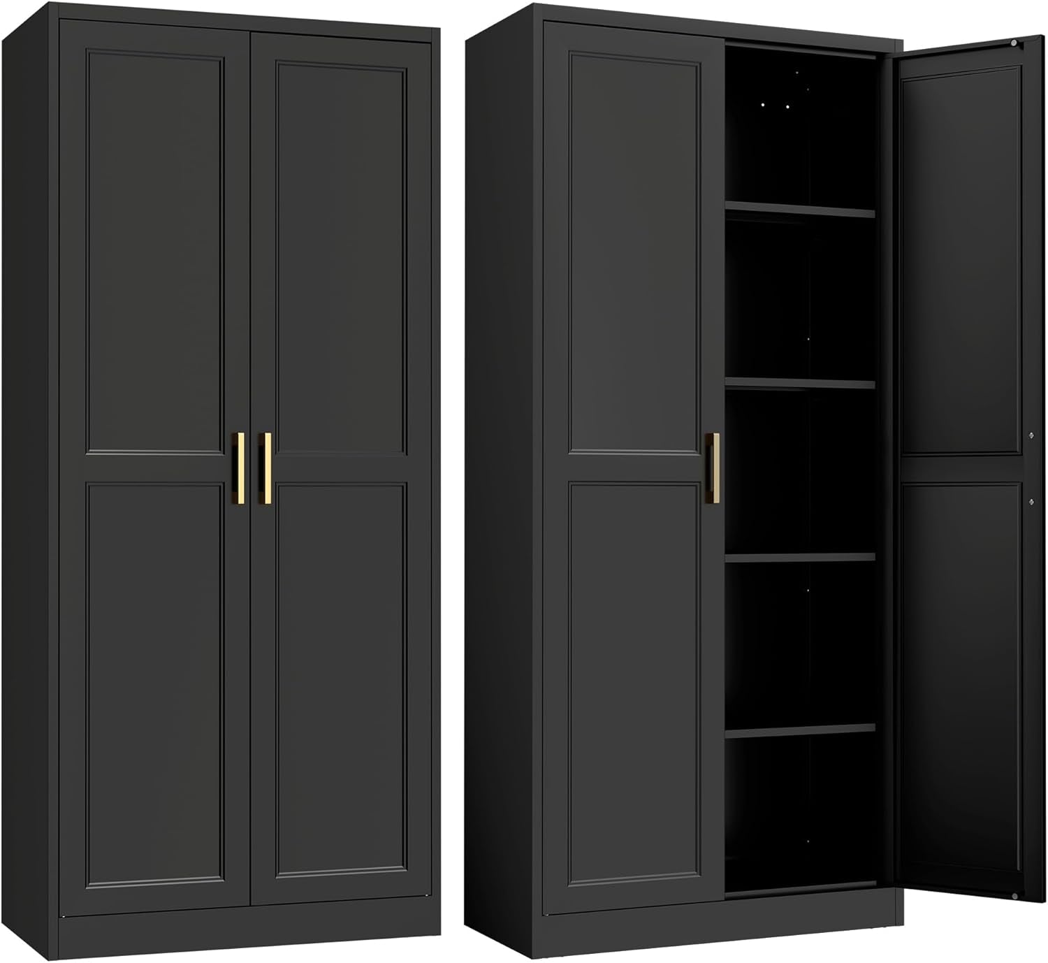 Kitchen Pantry Cabinet,71”Black Metal Pantry Storage Cabinet with Doors and 4 Adjustable Shelves,Kitchen Cabinet with 2 Gold Handles,Tall Cabinet for Livingroom,Pantry, Bathroom - Décor Diaries