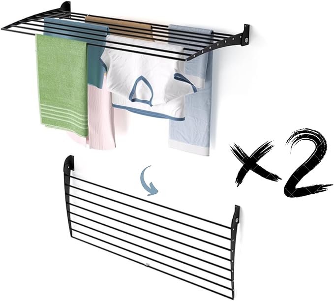 foxydry Fold, Wall Drying Rack, Vertical Drying Rack for Indoor and Outdoor Aluminium and Steel (Black - Closing Down, 2X Fold 120)