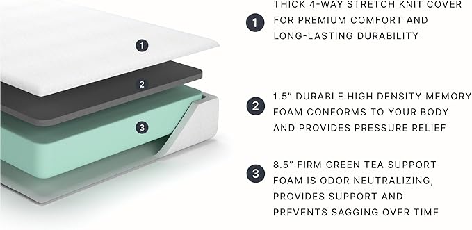 Signature Design by Ashley California King Size Chime 10 Inch Medium Firm Memory Foam Mattresswith Green Tea & Charcoal Gel for Pressure Relief, Fiberglass Free, Mattress In A Box