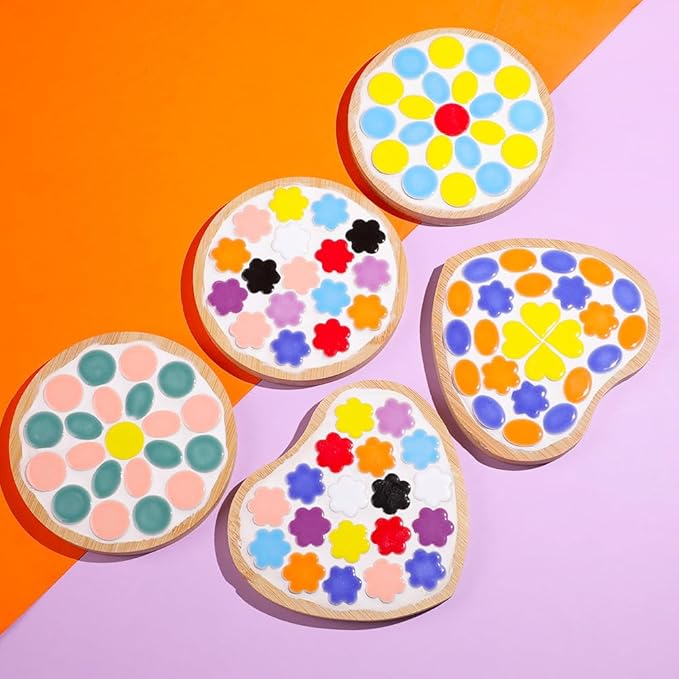 200g Ceramic Mosaic Tiles Pieces, Heart Star Oval Round Flower Shape Mosaics for Crafts Bulk,Student Adults Mosaic Kits Making (5 All Mix)