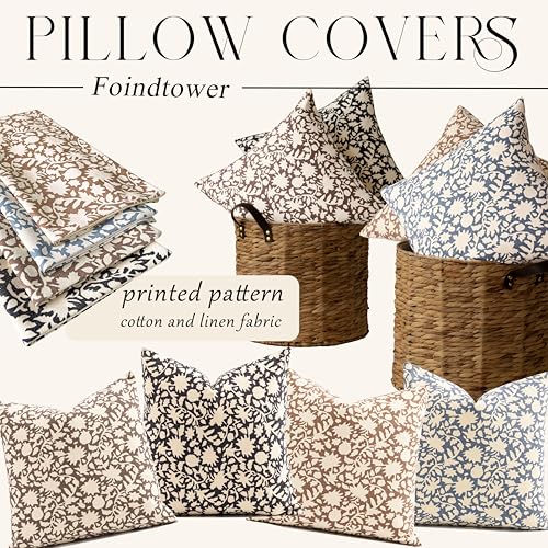 Set of 2 Decorative Neutral Floral Throw Pillow Covers Accent Farmhouse Cushion Covers Boho Vintage Pillowcase for Couch Sofa Bedroom Living Room Home Decor (2 Count)