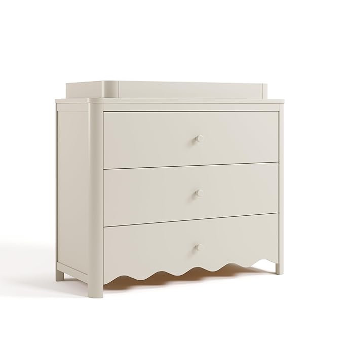 Storkcraft Casablanca 3 Drawer Chest with Removable Changing Topper (Frosted Oat) – GREENGUARD Gold Certified Wood Dresser for Baby & Kids, Interlocking Drawer System for Safety