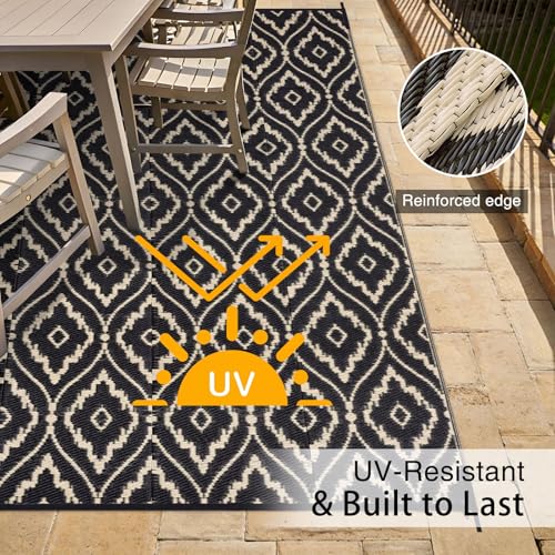 Outdoor Rug 8x10 ft Waterproof Reversible Floral Mat