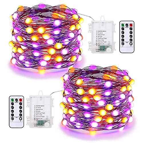 Purple & Orange Battery Halloween Lights Remote 17.48 ft 50 LED (34.96 Foot)