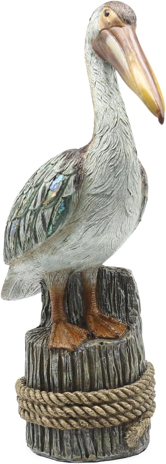 Lukitas Standing Pelican Statue and Sculpture Decor, Nautical Coastal Beach Bird Figurine, Creative Decorative Ornament for Home Garden Yard Lawn Outdoor, Resin 14''