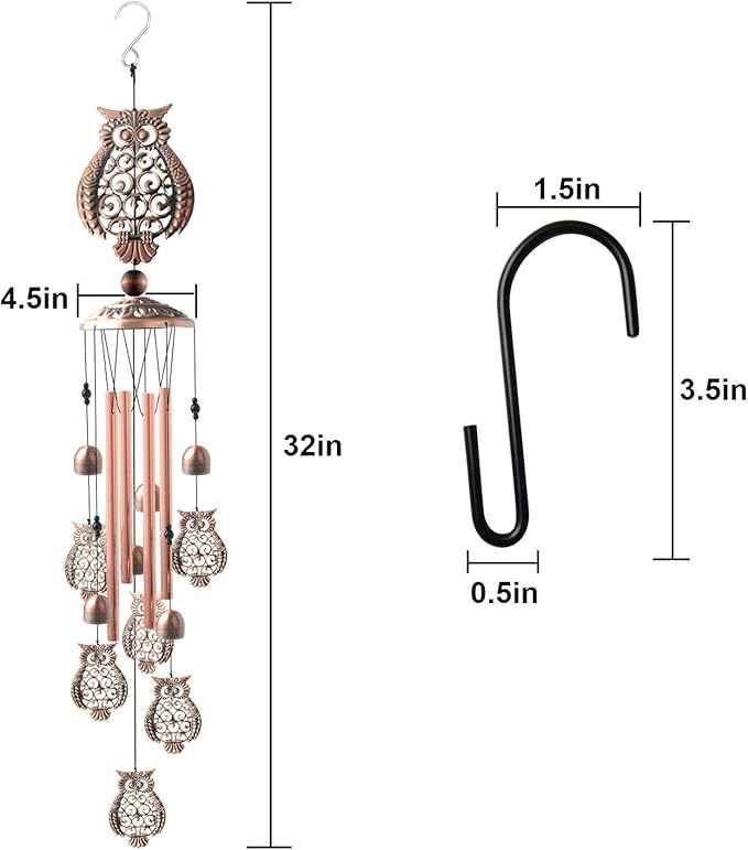 Owls Wind Chimes Outdoor, for Women,Owl Birthday Gifts for Men/Mom/Grandma Metal WindChimes Outside/Indoors, Lawn, Patio, Garden Decor, Yard Decorations