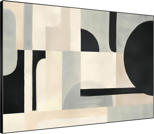 SIGNWIN 60"x72" Extra Large Framed Wall Art Modern Neutral Abstract Geometric in Black and Beige, Clean Minimalist Design for Home Living Room Bedroom Decor (Frame Assembly Required)