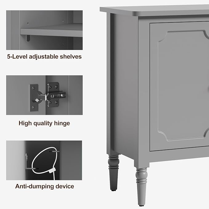 RoyalCraft 59'' Sideboard Buffet Cabinet with Storage, Modern Buffet Cabinet with Adjustable Shelves & Carved Handle, Mid Century Large Credenza Coffee Bar for Dining Room, Living Room (Dove Gray)