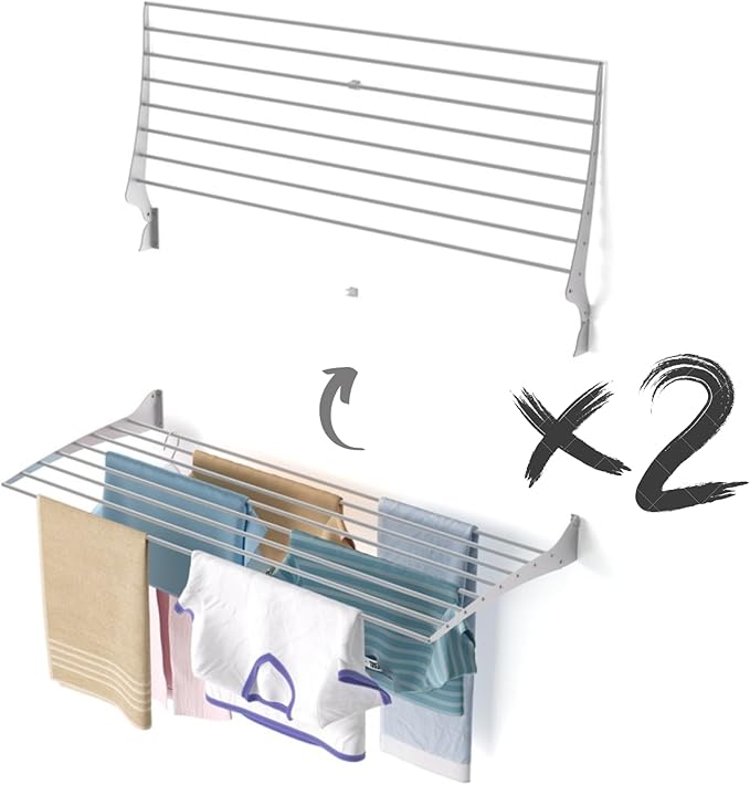 foxydry Fold, Wall Drying Rack, Vertical Drying Rack for Indoor and Outdoor Aluminium and Steel (Grey - Closing Up, 2X Fold 120)