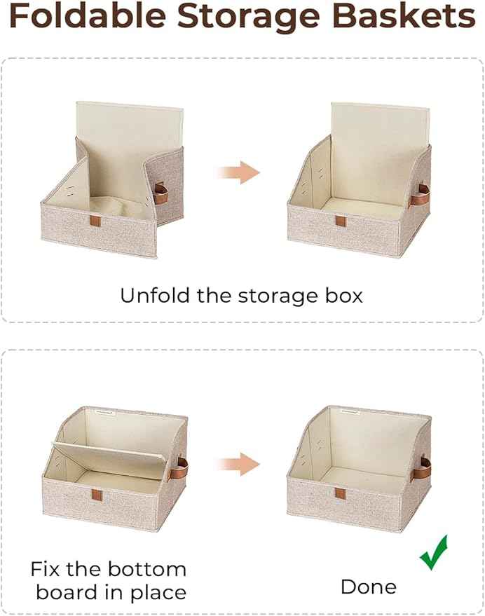 StorageWorks Closet Storage Bins, Trapezoid Organizer Box for Shelves, Fabric Clothes Bin, Foldable Organizing Baskets with Handles, Small, Brown and Beige, 3-Pack