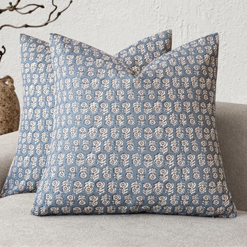 Decorative Floral Print Throw Pillow Covers 20×20 Dusty Blue (2 Count)