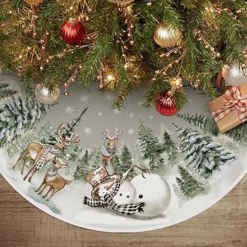 Snowman Reindeer Snowflake Christmas Tree Skirt 36 Inch