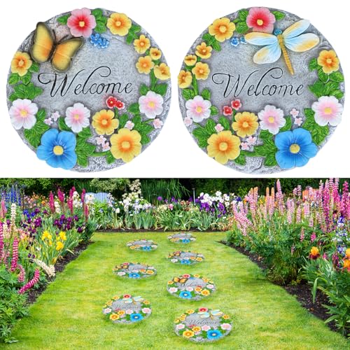 2 Pack Garden Stepping Stones Outdoor 10 Inch Round Cement Stepping Stones (2 Count)