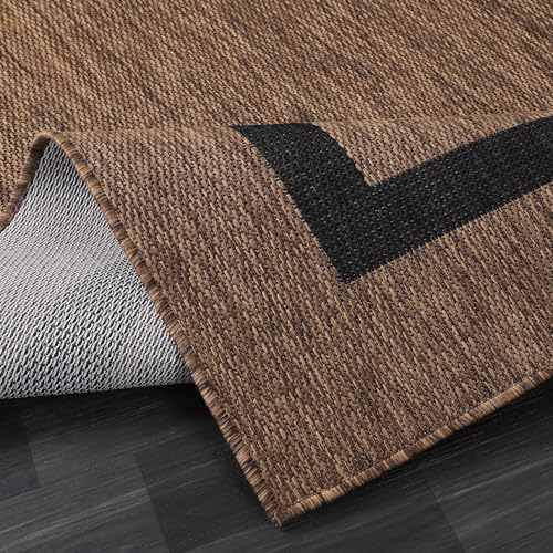 Bordered Outdoor Rug 9x12 Washable Outside Carpet for Indoor Patio Porch Waterproof Easy Cleaning Non Shedding Area Rugs Nut Brown