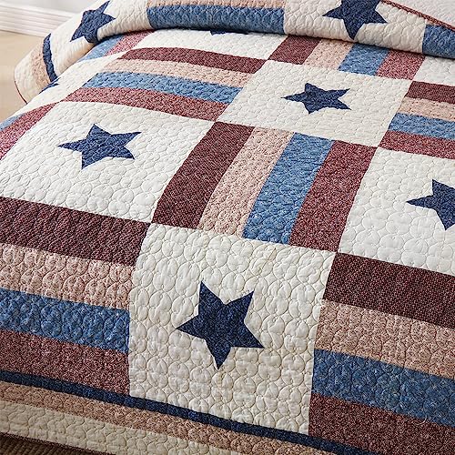 Cotton Bedding Quilt Sets 3 Pieces Reversible Coverlet Sets All Season Boys Real Patchwork Bedspread