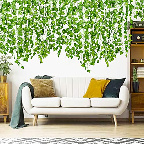 84 Feet 12 Strands Artificial Ivy Leaf Plants Vine Hanging Garland Fake Foliage Flowers Home Kitchen Garden Office Wedding Wall Decor