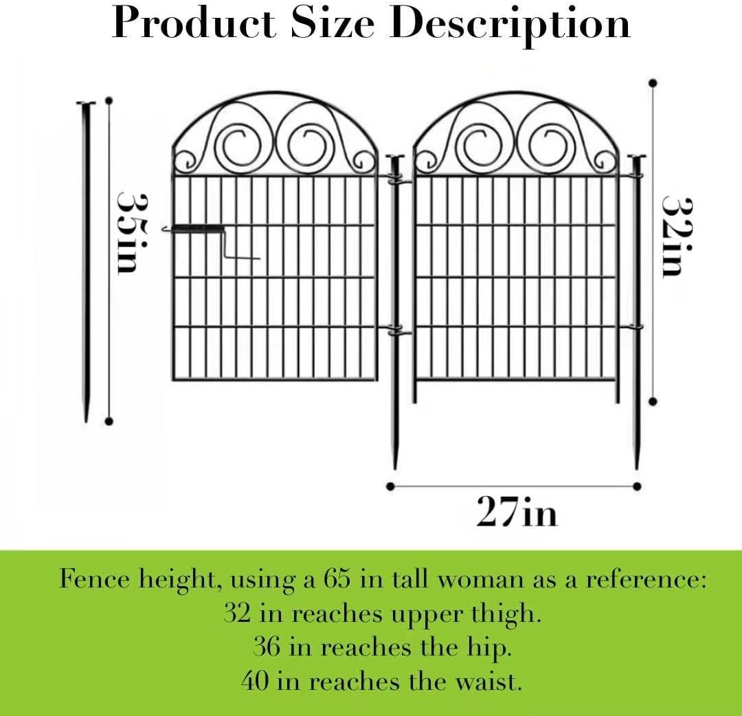 Tall Garden Fencing Animal Barrier with Gate, 32 Inch(H) 4 Panels Dog Fence Outdoor for Yard, Total Length 8.8 Ft Decorative Fence for Garden│Patented