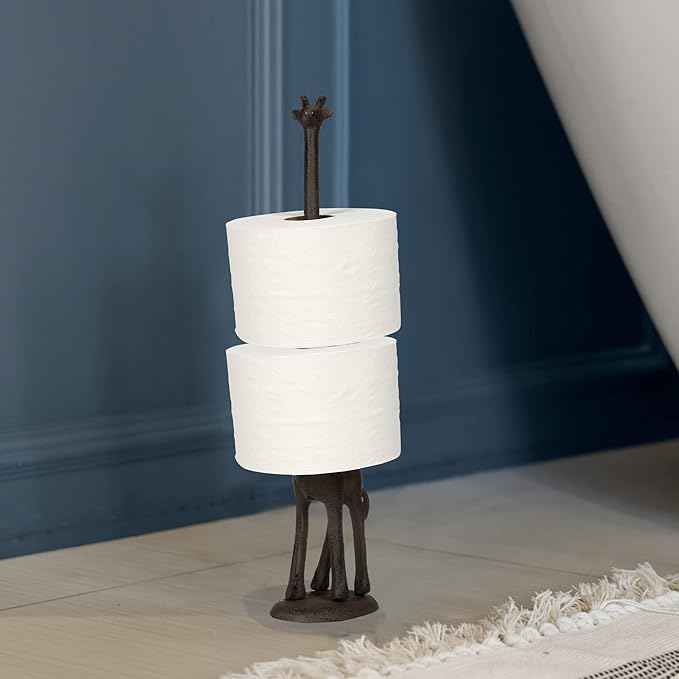 WallCharmers Rustic Paper Towel Holder, Metal Toilet or Kitchen Paper Holder for Floor or Countertop, Rustic Giraffe