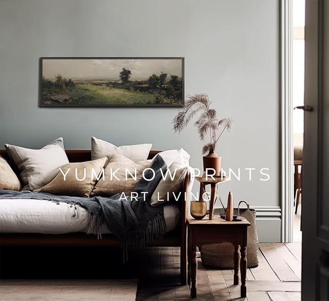 Rolled Vintage Farmhouse French Country Bedroom Wall Decor Above Bed - 10x30" - Horizontal Wall Art Over the Bed - Panoramic Landscape Pictures Signs - Canvas Long Green Nature Wall Art