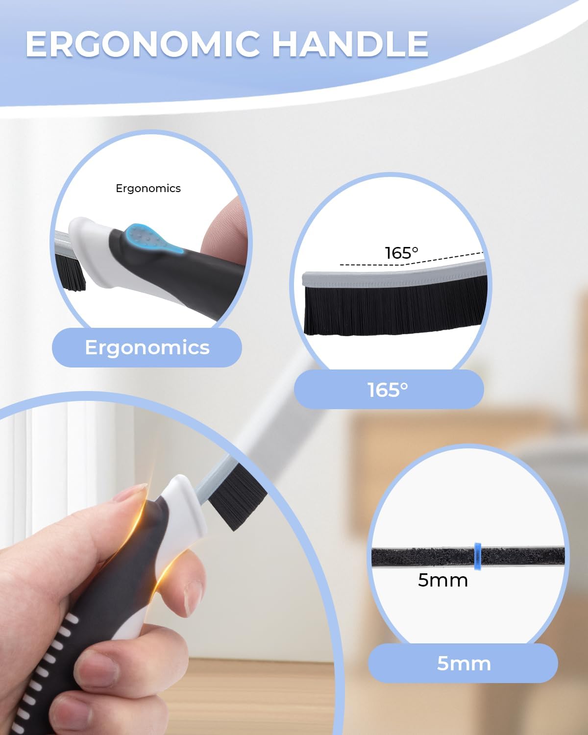 Crevice Cleaning Brushes, Scrub Brush for Hard to Reach Small Space, Home Essentials, Cleaning Supplies, Cleaning Tools for Household Use, Bathroom, Shower, Kitchen, Toilet, Window (3, Black)