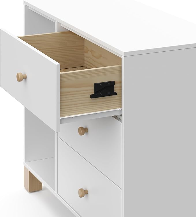 Storkcraft California 3 Drawer Combo Dresser (White with Driftwood) – GREENGUARD Gold Certified, Interlocking Drawer System, Pre-Installed Drawer Tracks for Easier Assembly, Spacious Cabinet
