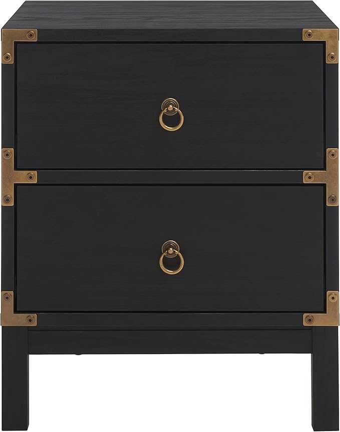 SAFAVIEH Home Collection – Galio Black & Gold 2-Drawer Nightstand, Vintage-Inspired Bedside Table with Storage for Bedroom (NST9600B)