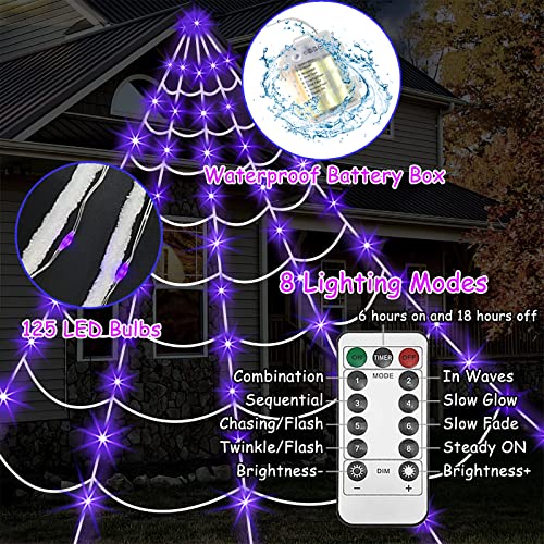 Spider Web Halloween Decoration Outdoor Lights (Battery-Purple Lights)