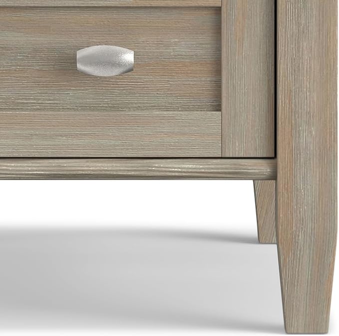 SIMPLIHOME Warm Shaker End Table - 14 inch Wide Solid Wood Narrow Side Table in Distressed Grey, Transitional Accent Table for Living Room or Bedroom with Drawer, Open Shelf and Square Tapered Legs