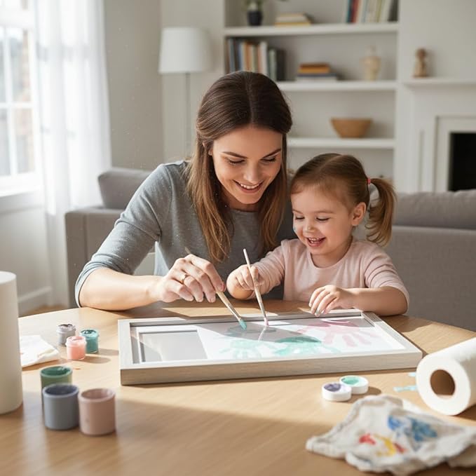 Kate & Milo DIY Family Handprint Frame Kit, Mother’s Day Gift, Family Photo Keepsake Craft Frame with Paint, Rustic Farmhouse Home Décor