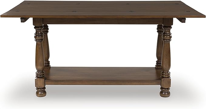 Signature Design by Ashley Sturlayne Transitional Expandable Flip Top Sofa Table with Lower Shelf and Turned Leg, Dark Brown