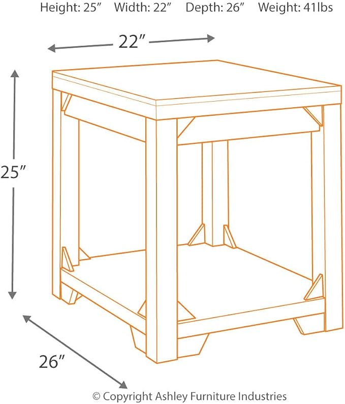 Signature Design by Ashley Fregine Farmhouse Rectangular End Table with Lower Open Shelf, Triangle Bracket Accents, Wood, 25.25" High, Weathered White