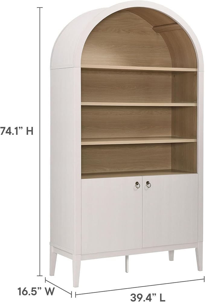 Modway Nolan Tall Arched Storage Display Cabinet in Ivory - 74 Inch Arch Bookshelf with Open and Closed Shelving - Modern Accent Cabinet for Living Room, Dining Room