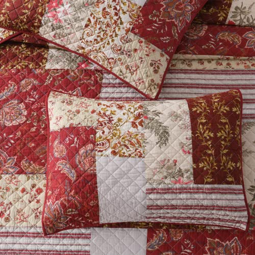 King Quilt Set Quilted Bedspread Country Farmhouse Cottage Vintage Ditsy Floral Paisley Style Reversible Lightweight Coverlet Set Real Patchwork Quilt for All Seasons