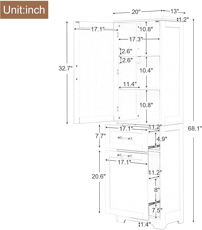 Bathroom Cabinet with Drawers and Doors, Tall Storage Display Organizer, Kitchen Pantry, Black