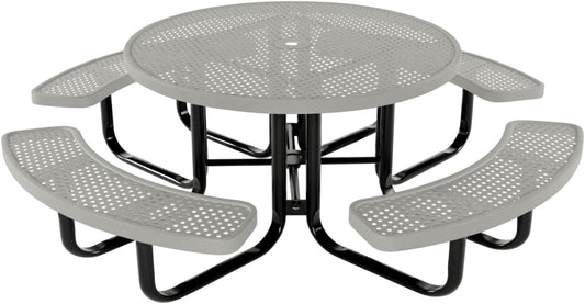 Coated Outdoor Furniture Heavy-Duty Portable Outdoor Kids Table with Umbrella Hole, Punched Steel Kids Picnic Table, Commercial-Grade, Made in America (46 In, Round, Childrens, Gray)