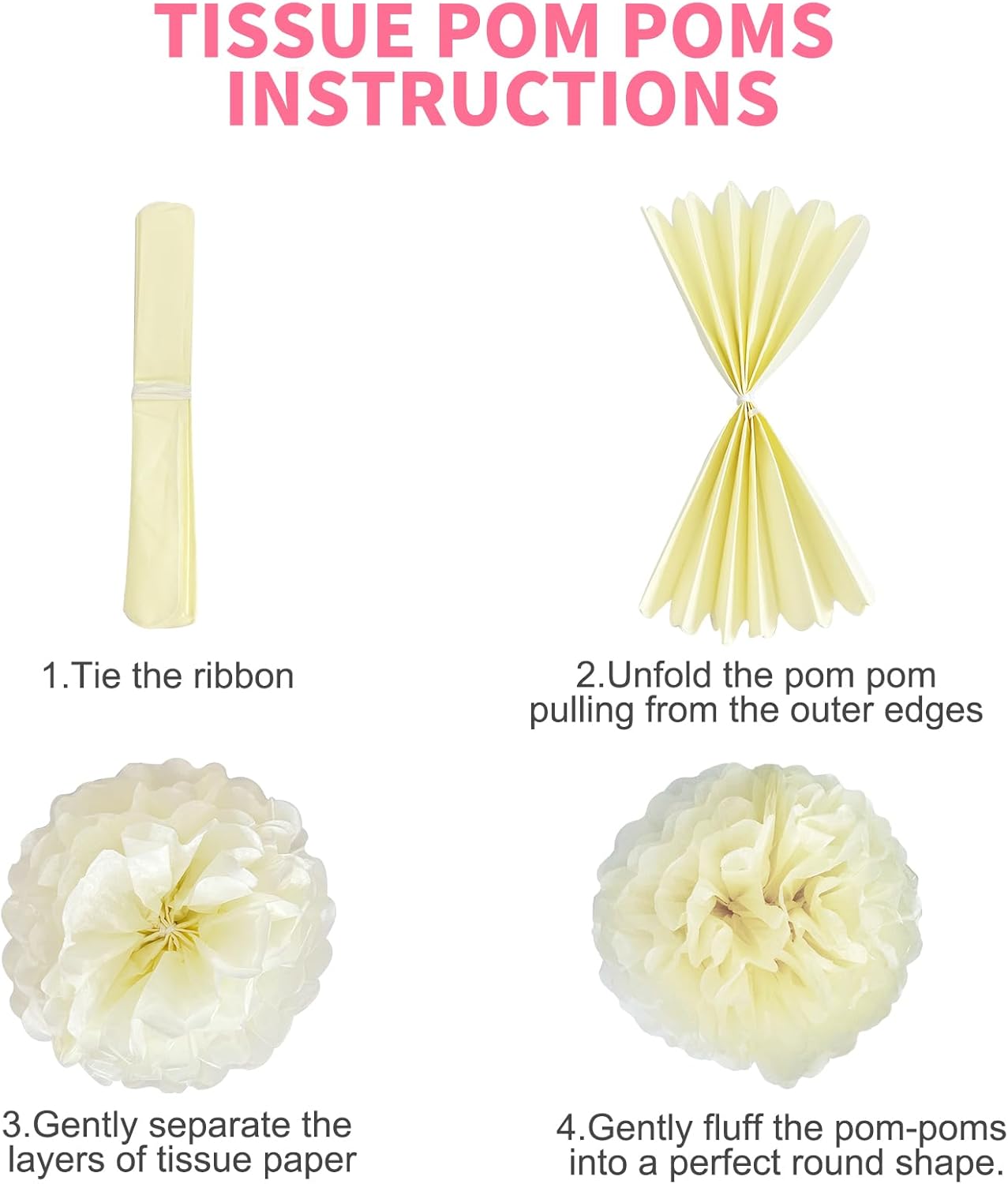 Dreamy Party Streamers Decorations Paper Pom Poms for Wedding Decor, Birthday Parties, Bachelor Parties, Baby Showers, Party Backgrounds, Ceiling Wall Hangings