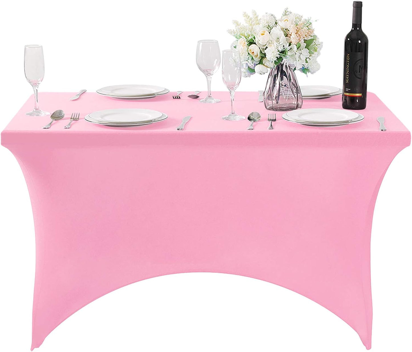 SuperO Waterproof Spandex Table Cover for 4FT Table Universal Fitted Stretch Tablecloth for Party, Banquet, Wedding and Events-Pink
