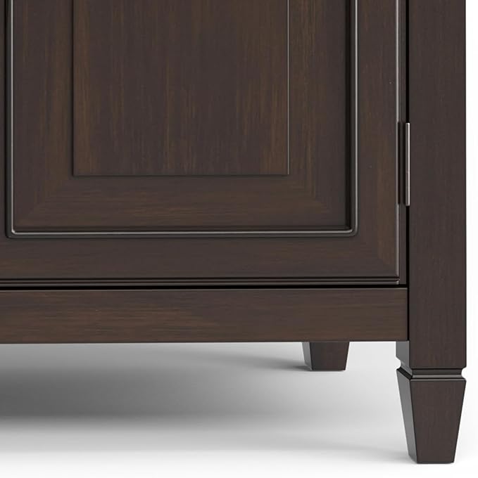 SIMPLIHOME Connaught Buffet - 67 inch Wide Solid Wood 4 Door Sideboard Cabinet in Dark Chestnut Brown, Traditional Dining Room Storage for Kitchen or Living Room with 2 Drawers and Adjustable Shelves